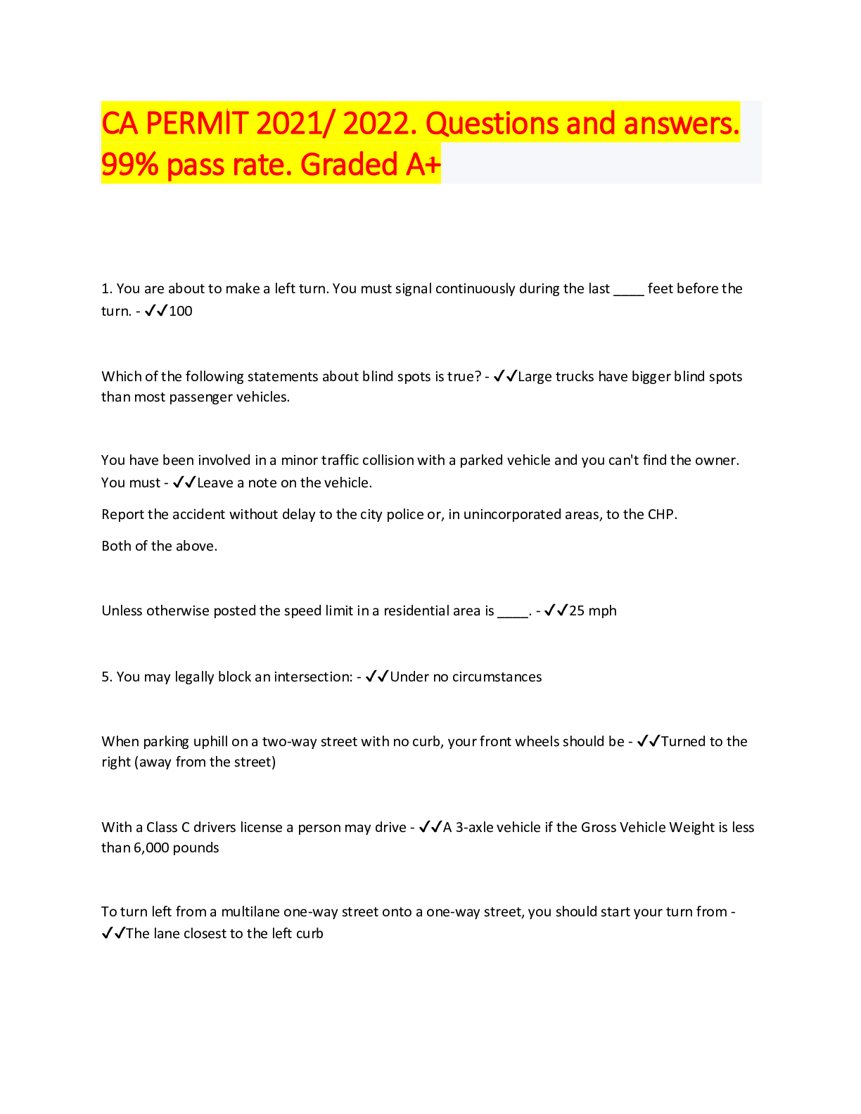 Preview image for CA PERMIT 2021/ 2022. Questions and answers. 99% pass rate. Graded A+